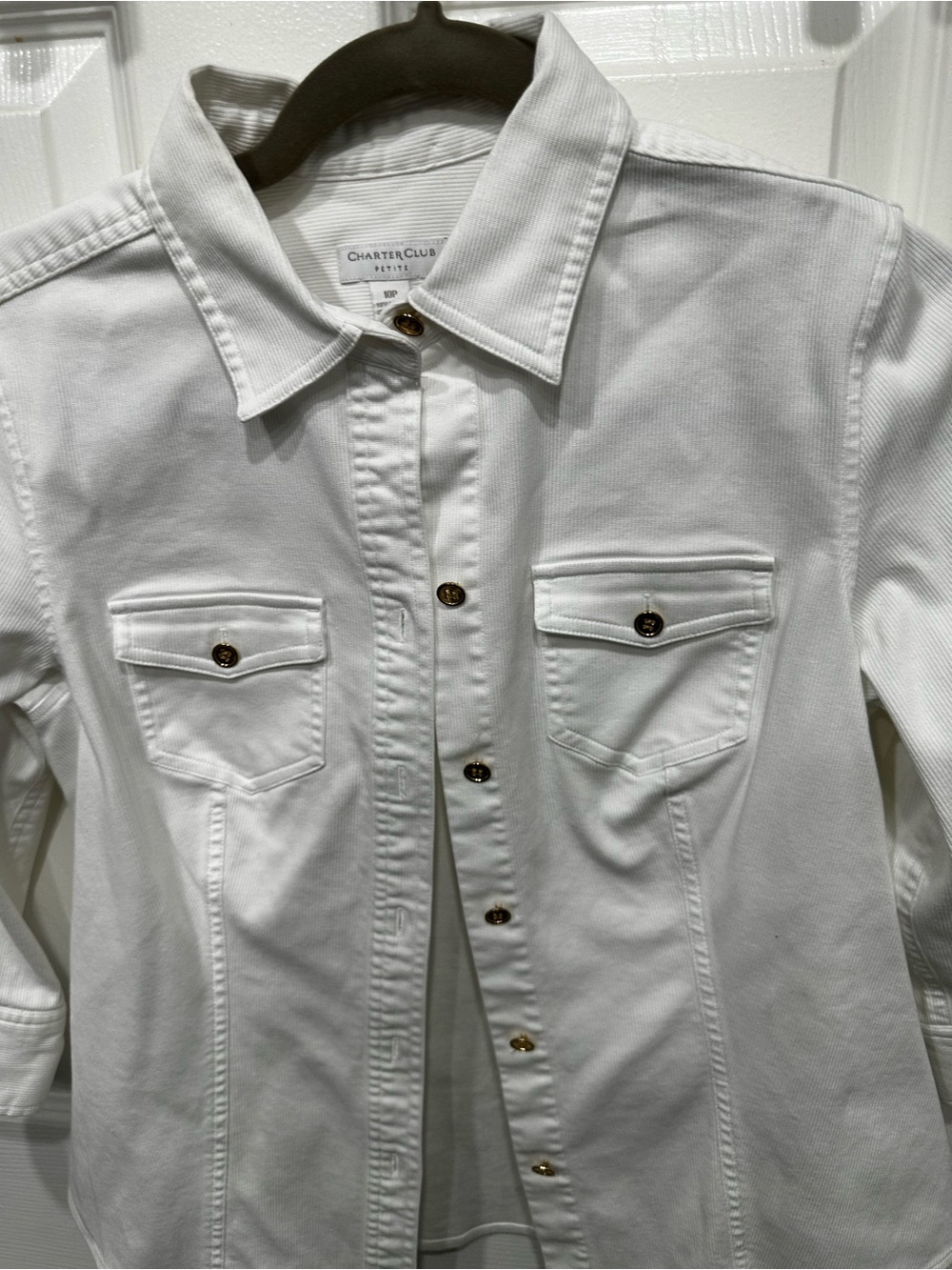 Charter Club White Ribbed Button-Front Jacket - Picture 4 of 6